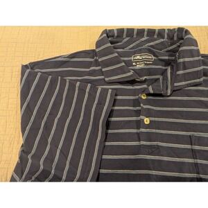 Peter Millar Mens XL Navy Blue Stripe Polo Shirt Cotton Spandex Pocket Golf